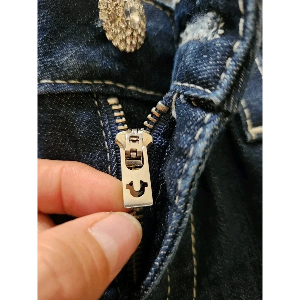 True Religion World Tour Womens Bootcut Blue Jeans‎ Pants Low-rise Rhinestone 32